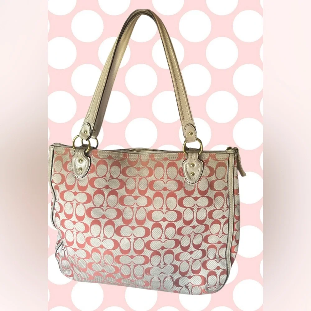 COACH Signature Poppy C Dot Hallie Tote